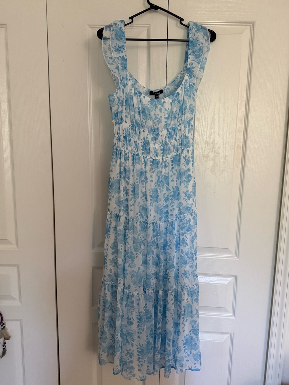Trixxi White Maxi Dress with Light Blue Floral Print
